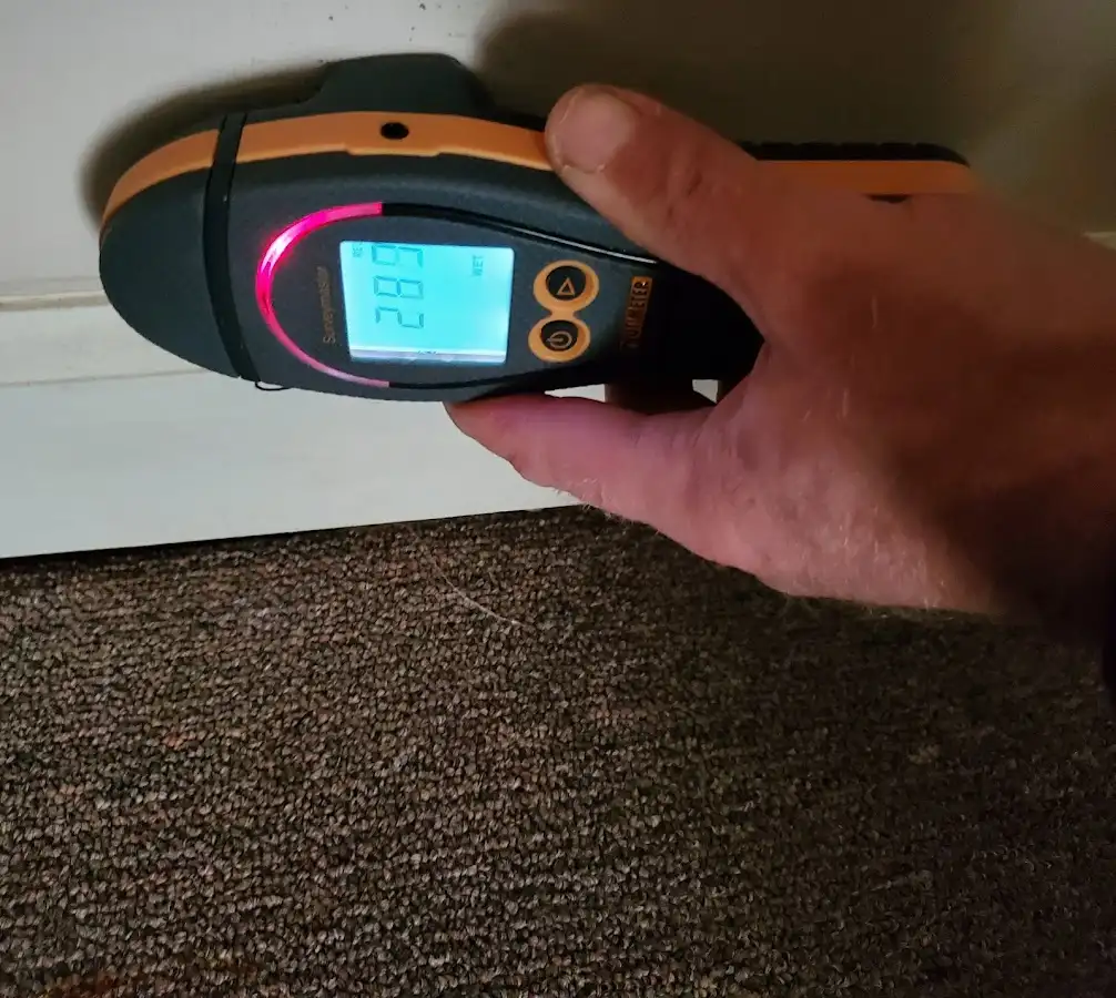Moisture detection at baseboard during Burst Pipe Cleanup in Signal Mountain